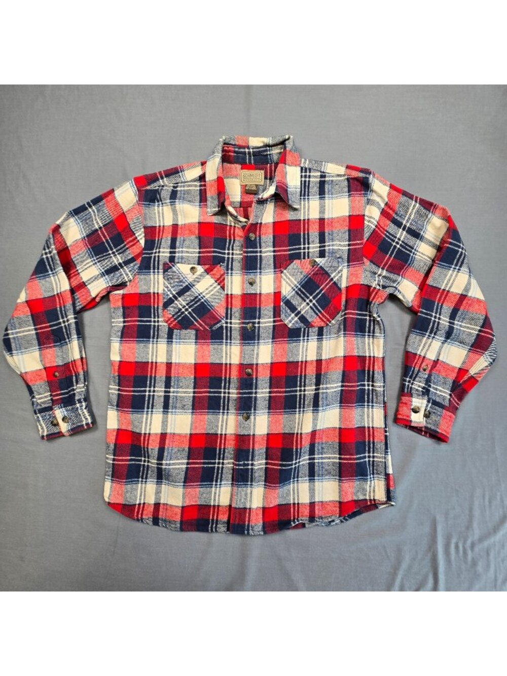 CE Schmidt Medium Long Sleeve Heavyweight Flannel Shirt Plaid Workwear Cotton